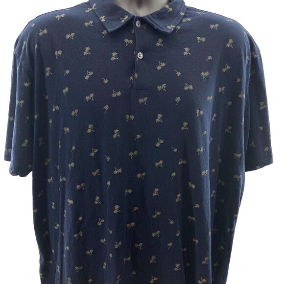 Jachs New York Large Navy Blue w/ Olive Palm Trees Pima Cotton Polo Shirt - Picture 2 of 6